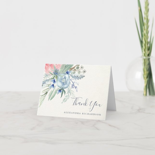Blue and Pink Peony Baby Shower | Thank You (Front)