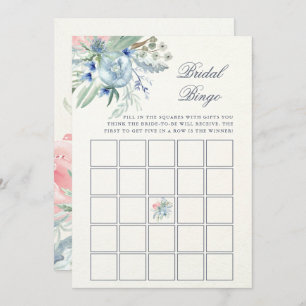 Blue and Pink Peony Bridal Shower Bingo Game Invitation