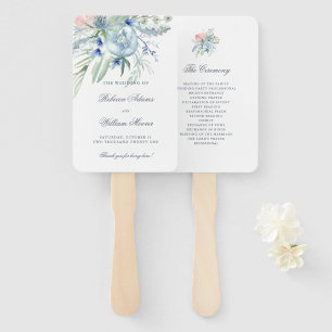 Blue and Pink Peony Watercolor Wedding Hand Fan