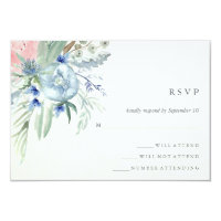 Blue and Pink Peony Watercolor Wedding RSVP Card