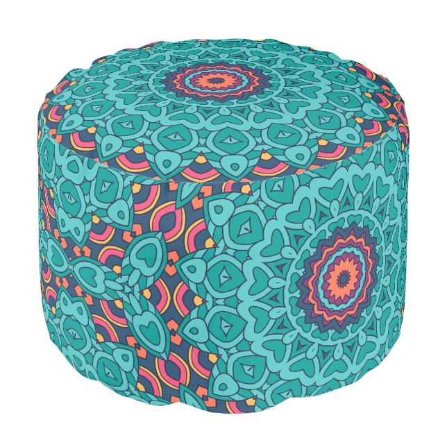 Blue and pink persian style seamless pattern pouf (Angled Front)
