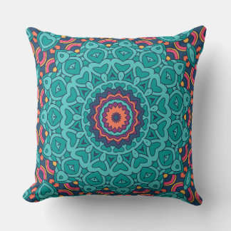 Blue and pink persian style seamless pattern throw pillow