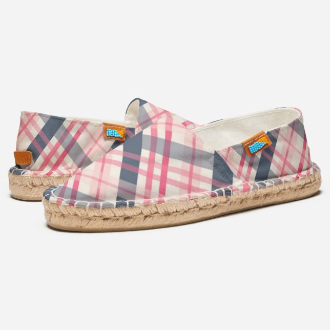 Blue and Pink Plaid Espadrilles (Angled)