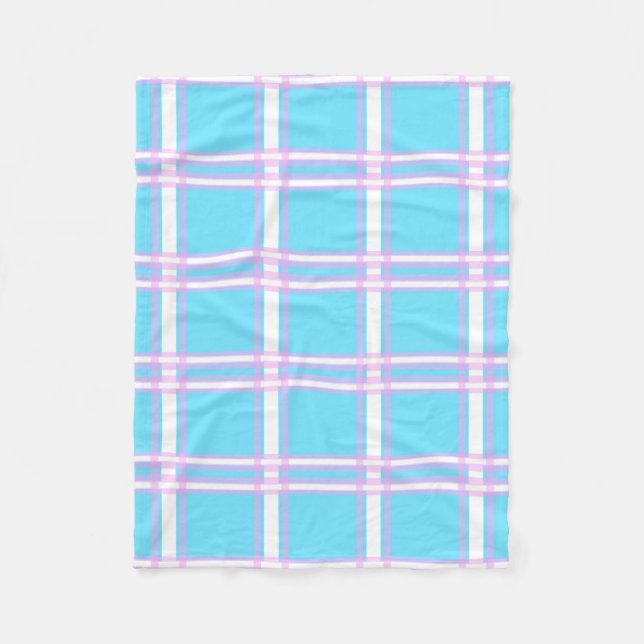 Blue and Pink Plaid Fleece Blanket (Front)