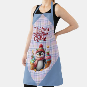 Blue and Pink Plaid Penguin Cupcakes Baking Crew Apron