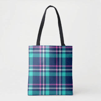 Blue and pink plaid tote bag