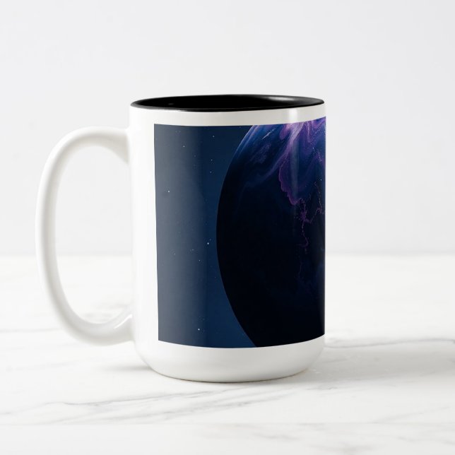 Blue and Pink Planet Two-Tone Coffee Mug (Left)