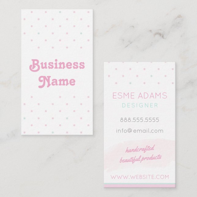 Blue and Pink Polka Dots Business Card (Front/Back)