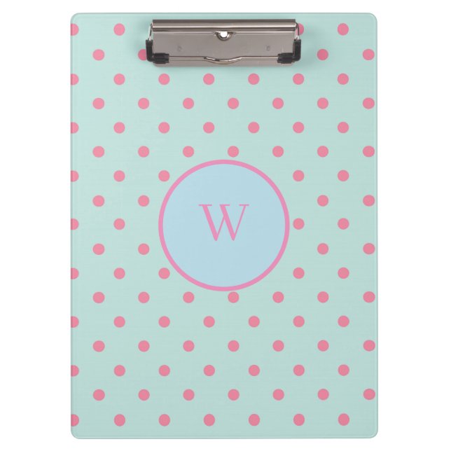 Blue and Pink Polka dots Clipboard (Front)