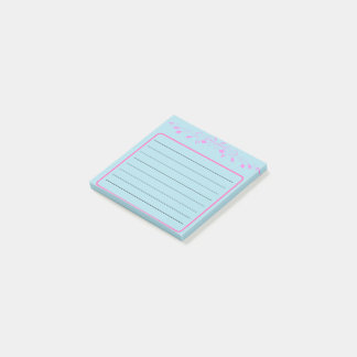 Blue and pink post-it notes