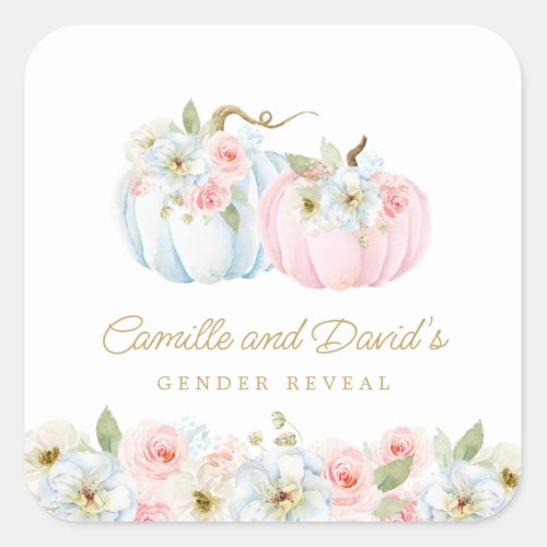 Blue and Pink Pumpkin Gender Reveal  Square Sticker