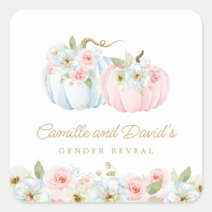 Blue and Pink Pumpkin Gender Reveal Square Sticker