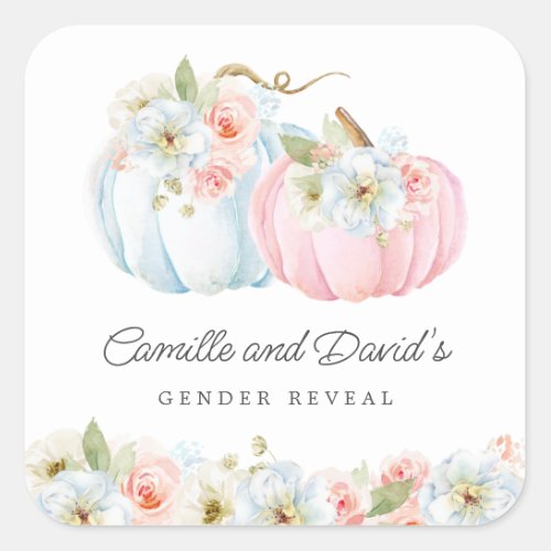 Blue and Pink Pumpkin Gender Reveal  Square Sticker