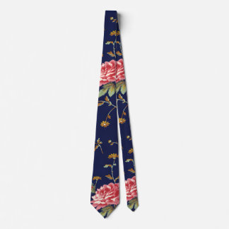 Blue and Pink Retro Floral Design Neck Tie