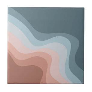 Blue and pink retro style waves ceramic tile