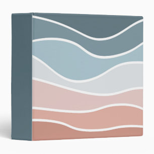 Blue and pink retro style waves design 3 ring binder