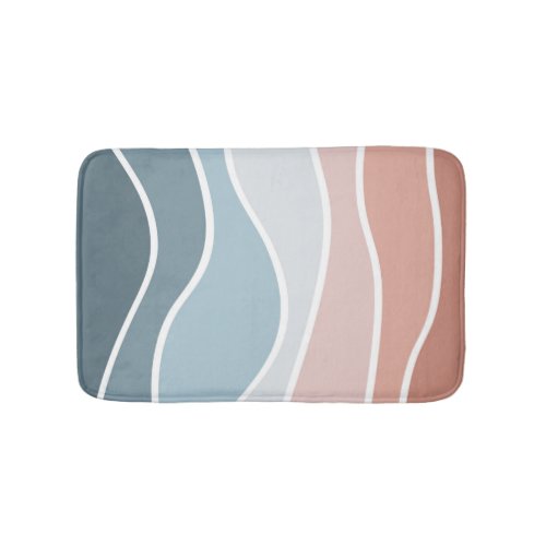 Blue and pink retro style waves design bath mat