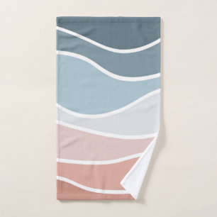 Blue and pink retro style waves design bath towel set