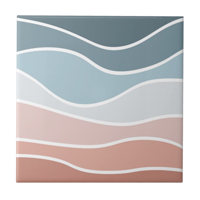 Blue and pink retro style waves design ceramic tile (Front)