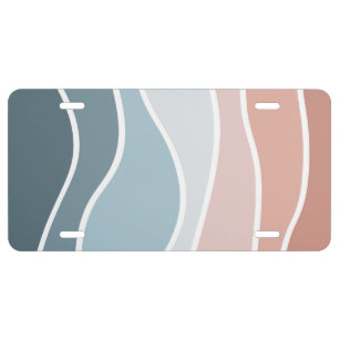 Blue and pink retro style waves design license plate