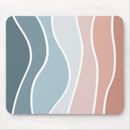 Blue and pink retro style waves design mouse pad