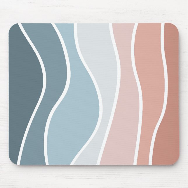 Blue and pink retro style waves design mouse pad (Front)