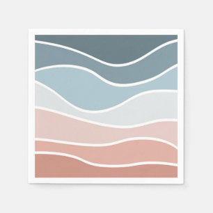 Blue and pink retro style waves design napkins