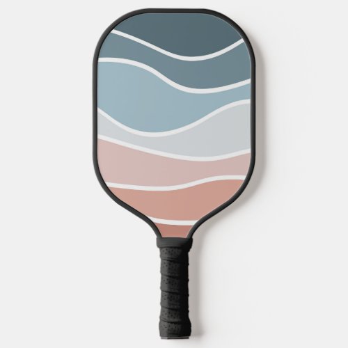 Blue and pink retro style waves design pickleball paddle