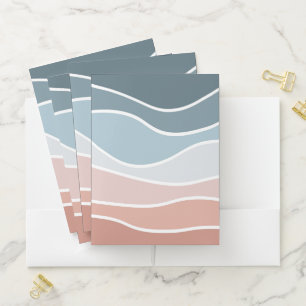 Blue and pink retro style waves design pocket folder