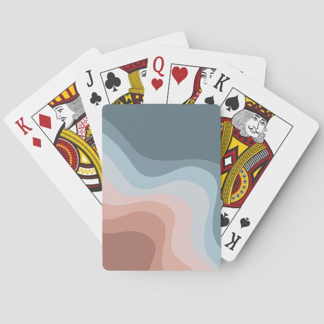 Blue and pink retro style waves poker cards (Back)