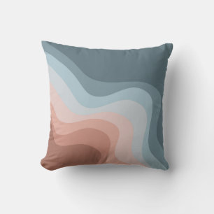 Blue and pink retro style waves throw pillow