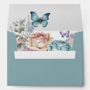 Blue and Pink Roses and Blue butterflies  Envelope