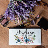 Blue And Pink Roses Floral Canvas Cosmetic Bag (Top)