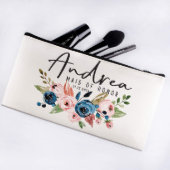 Blue And Pink Roses Floral Canvas Cosmetic Bag (Front)