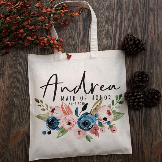 Blue And Pink Roses Floral Canvas Tote Bag (Front)