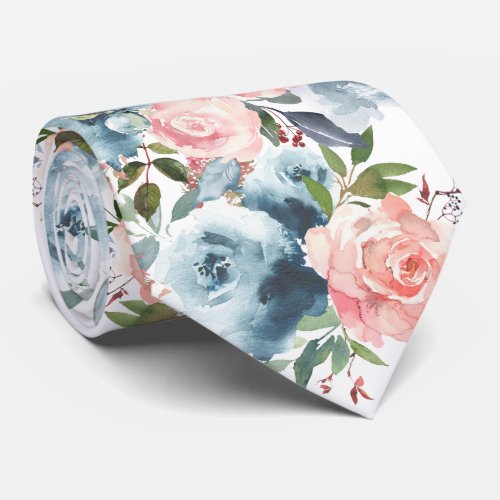 Blue and Pink Roses Flowers Floral Formal Neck Tie