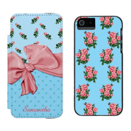 Blue and Pink Roses iPhone 5S Wallet Case