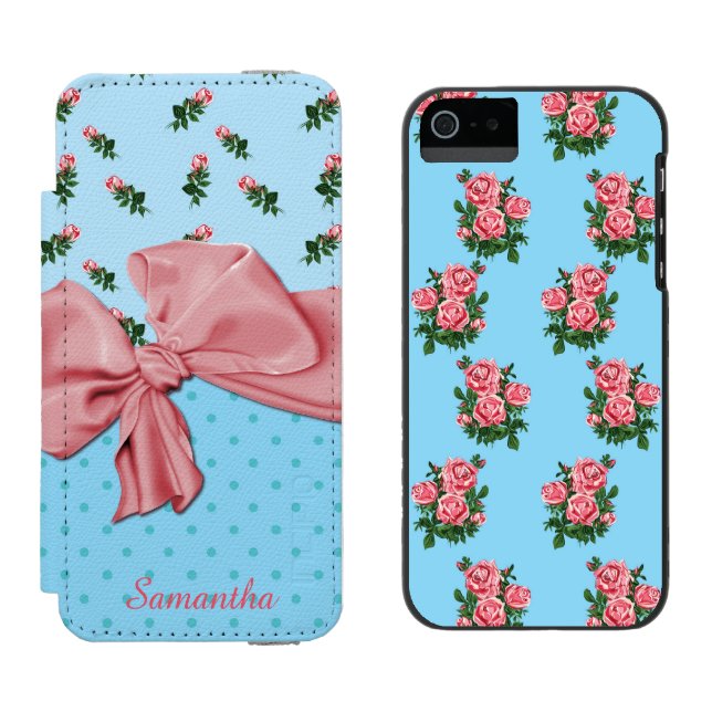 Blue and Pink Roses iPhone 5S Wallet Case (Side by Side)