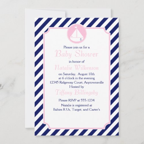 Blue and Pink Sailboat  Baby Shower Card