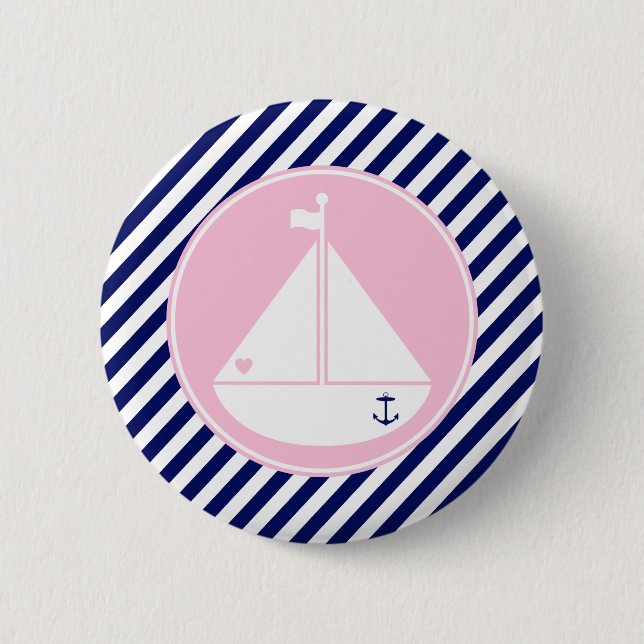 Blue and Pink Sailboat Button (Front)