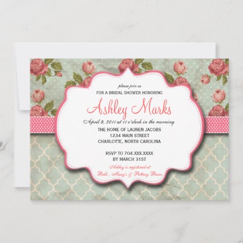 Blue and Pink Shabby Chic Vintage Shower invite