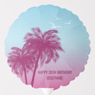 Blue And Pink Sky And Palm Trees Tropical Birthday Balloon