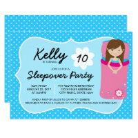 Blue and Pink Sleepover Party Birthday Invitation