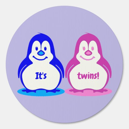 Blue and Pink Smiling Penguin Twins New Baby Yard Sign