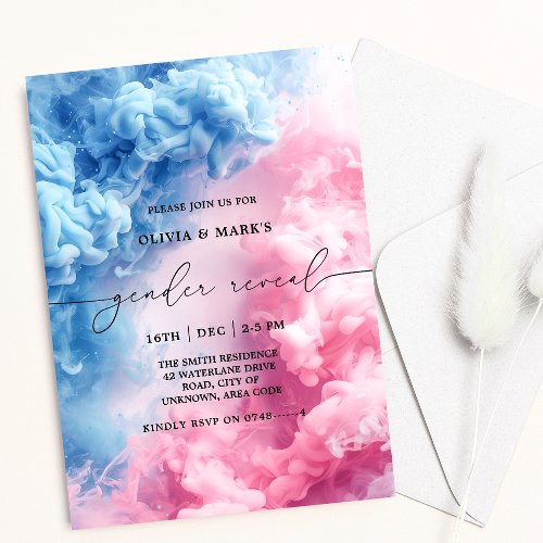 Blue and Pink Smoke Baby Gender Reveal Invitation