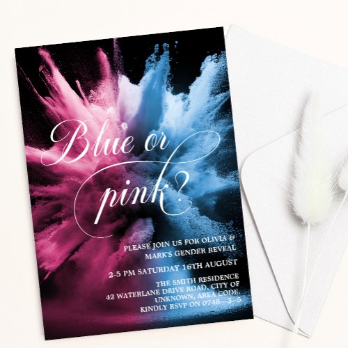 Blue and Pink Smoke Explosion Baby Gender Reveal Invitation