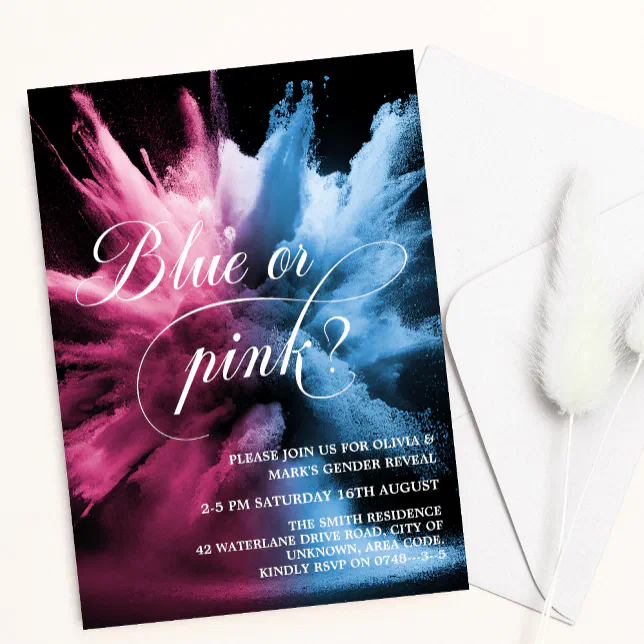 Blue and Pink Smoke Explosion Baby Gender Reveal Invitation | Zazzle