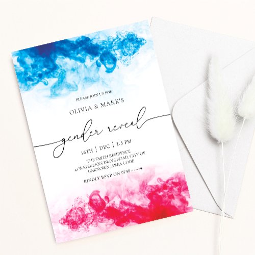 Blue and Pink Smoke theme Gender Reveal Invitation
