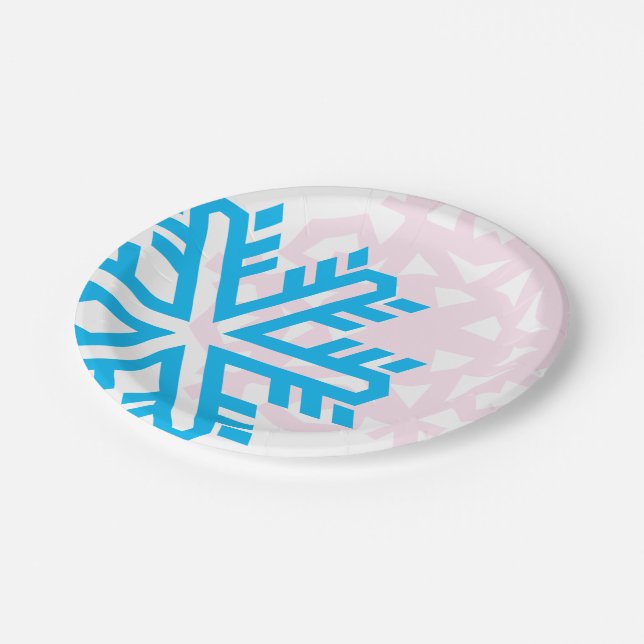 Blue And Pink Snowflake funny elegant Paper Plates (Angled)