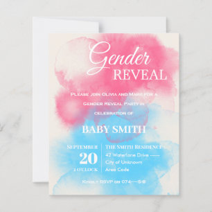 Blue and Pink Splash Gender Reveal Invitation
